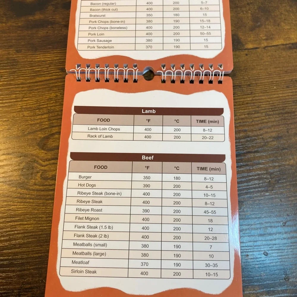 Magnetic Air Fryer Cooking Guide Cheat Sheet Spiral Flip Chart Reference Guide